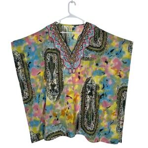 Lucky & Coco Kaftan Cover Up Womens Medium Beach Beaded Paisley Boho Resortwear